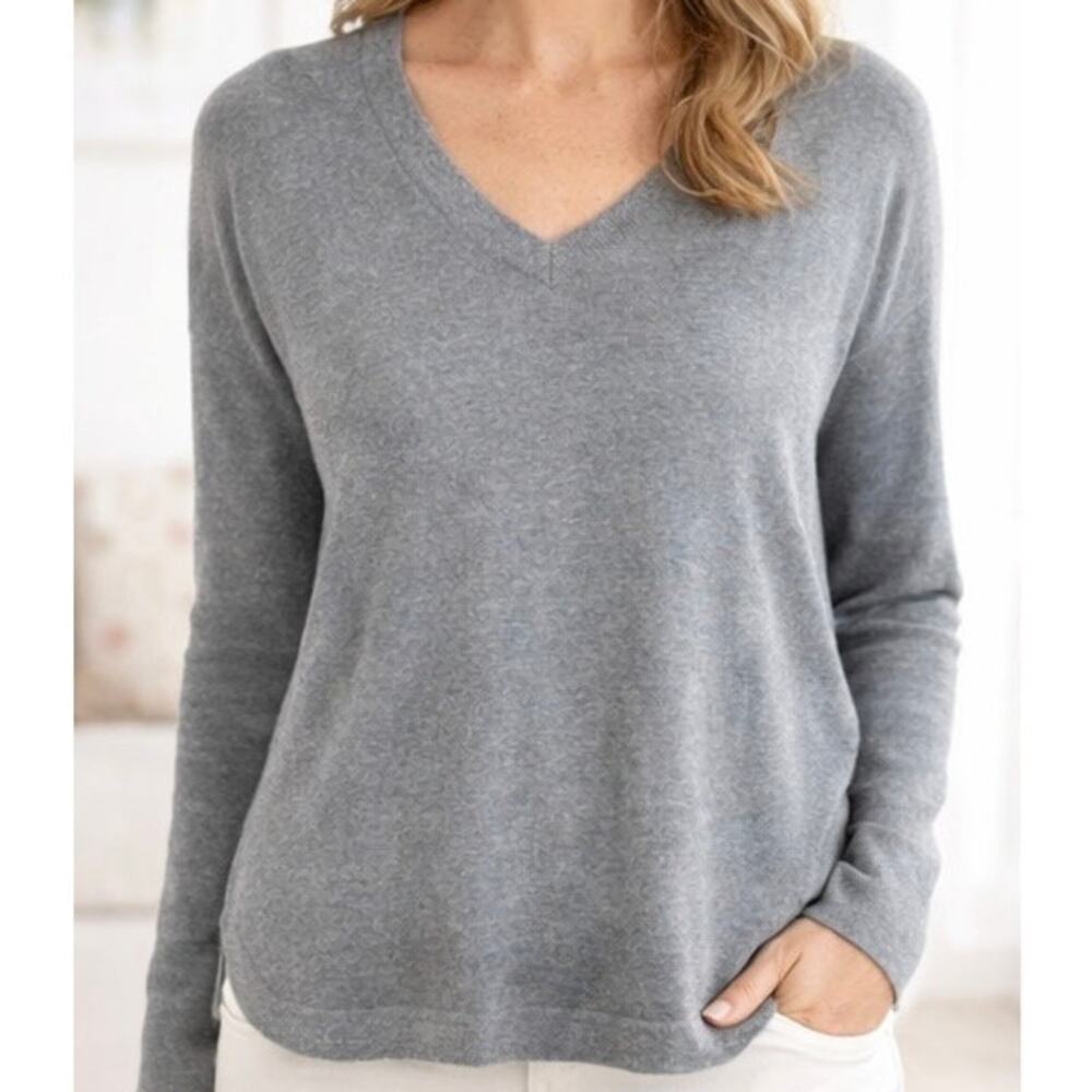 White + Warren Sweater Women Small Cotton Gray Long Sleeve Pullover Minimalist